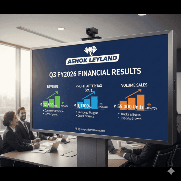 Ashok Leyland Q3 Results 2026: Revenue Jumps 22% to ₹11,534 Crore, Profit at ₹796 Crore