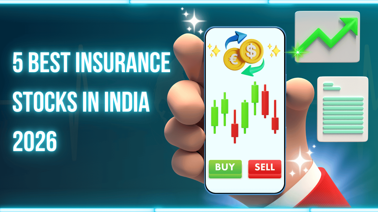 Blue-And-Green-Vibrant-Illustrative-Stock-Broker-Apps-YouTube-Thumbnail- 5 Best Insurance Stocks in India 2026 for Long-Term Growth & High Returns