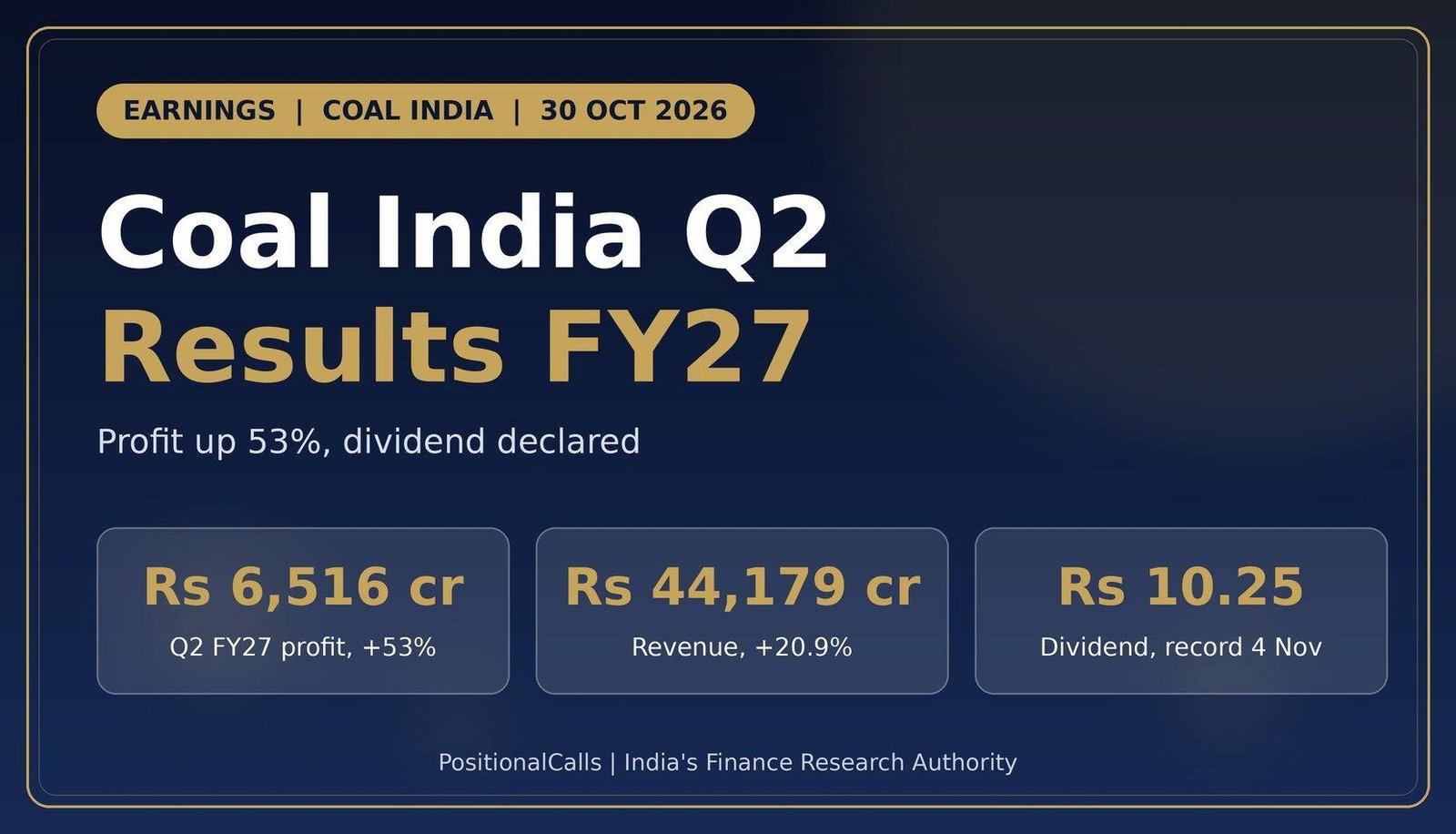 Coal India Q2 results FY27 with date, profit base and last dividend